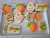 decorated sugar cookies, peach themed One Sweet Peach themed cookie set by 23sweets.com