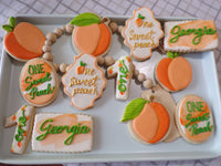 decorated sugar cookies, peach themed One Sweet Peach themed cookie set by 23sweets.com