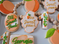 decorated sugar cookies, peach themed One Sweet Peach themed cookie set by 23sweets.com