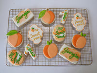 decorated sugar cookies, peach themed One Sweet Peach themed cookie set by 23sweets.com