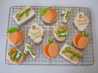 decorated sugar cookies, peach themed One Sweet Peach themed cookie set by 23sweets.com
