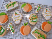 decorated sugar cookies, peach themed One Sweet Peach themed cookie set by 23sweets.com