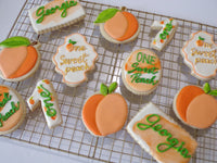 decorated sugar cookies, peach themed One Sweet Peach themed cookie set by 23sweets.com