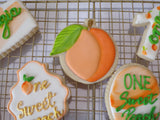 decorated sugar cookies, peach themed One Sweet Peach themed cookie set by 23sweets.com