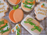decorated sugar cookies, peach themed One Sweet Peach themed cookie set by 23sweets.com