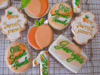 decorated sugar cookies, peach themed One Sweet Peach themed cookie set by 23sweets.com