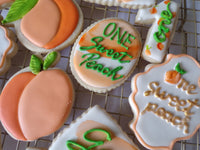 decorated sugar cookies, peach themed One Sweet Peach themed cookie set by 23sweets.com
