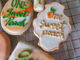 decorated sugar cookies, peach themed One Sweet Peach themed cookie set by 23sweets.com