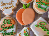decorated sugar cookies, peach themed One Sweet Peach themed cookie set by 23sweets.com