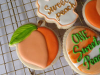 decorated sugar cookies, peach themed One Sweet Peach themed cookie set by 23sweets.com