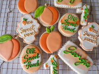 decorated sugar cookies, peach themed One Sweet Peach themed cookie set by 23sweets.com