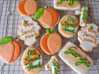 decorated sugar cookies, peach themed One Sweet Peach themed cookie set by 23sweets.com