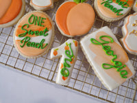 decorated sugar cookies, peach themed One Sweet Peach themed cookie set by 23sweets.com