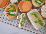 decorated sugar cookies, peach themed One Sweet Peach themed cookie set by 23sweets.com