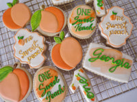 decorated sugar cookies, peach themed One Sweet Peach themed cookie set by 23sweets.com