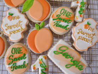 decorated sugar cookies, peach themed One Sweet Peach themed cookie set by 23sweets.com