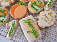 decorated sugar cookies, peach themed One Sweet Peach themed cookie set by 23sweets.com