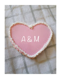 Pink Bridal/ heart wedding with or without initials COOKIES with white non pareils border royal icing DECORATED -COOKIES heart cookies