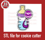 COOKIE CUTTER STL file, “BABY BOTTLE + RATTLE” STL Cookie cutter file, instant download