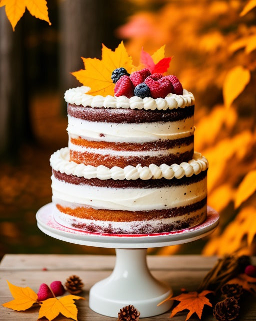 Autumnal Fall Autumn naked 2 tier Autumn WEDDING CAKE with fresh fruit , 2 tier custom classic style, simply elegant