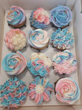 CUPCAKES Baby Shower, pink, blue and white, 1 dozen standard size