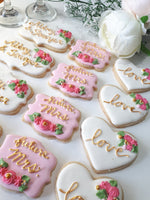 Bridal/ wedding pink white with Gold accents COOKIES  royal icing DECORATED -COOKIES