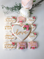 Bridal/ wedding pink white with Gold accents COOKIES  royal icing DECORATED -COOKIES