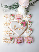 Bridal/ wedding pink white with Gold accents COOKIES  royal icing DECORATED -COOKIES