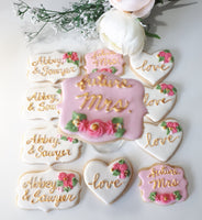 Bridal/ wedding pink white with Gold accents COOKIES  royal icing DECORATED -COOKIES