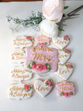 Bridal/ wedding pink white with Gold accents COOKIES  royal icing DECORATED -COOKIES