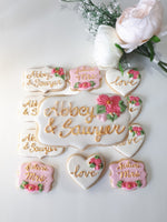 Bridal/ wedding pink white with Gold accents COOKIES  royal icing DECORATED -COOKIES