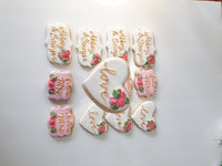 Bridal/ wedding pink white with Gold accents COOKIES  royal icing DECORATED -COOKIES