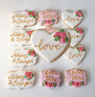 Bridal/ wedding pink white with Gold accents COOKIES  royal icing DECORATED -COOKIES