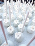 50 CAKEPOPS, wedding silver with gumpaste flowers CAKEPOPS, shipping included, 50 formal wedding cake pops for bulk order, black tie event,restaurants food service industry.