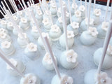 50 CAKEPOPS, wedding silver with gumpaste flowers CAKEPOPS, shipping included, 50 formal wedding cake pops for bulk order, black tie event,restaurants food service industry.