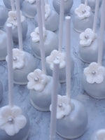 50 CAKEPOPS, wedding silver with gumpaste flowers CAKEPOPS, shipping included, 50 formal wedding cake pops for bulk order, black tie event,restaurants food service industry.