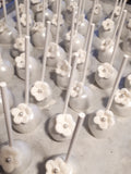 50 CAKEPOPS, wedding silver with gumpaste flowers CAKEPOPS, shipping included, 50 formal wedding cake pops for bulk order, black tie event,restaurants food service industry.