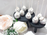 50 CAKEPOPS, wedding silver with gumpaste flowers CAKEPOPS, shipping included, 50 formal wedding cake pops for bulk order, black tie event,restaurants food service industry.