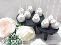 50 CAKEPOPS, wedding silver with gumpaste flowers CAKEPOPS, shipping included, 50 formal wedding cake pops for bulk order, black tie event,restaurants food service industry.