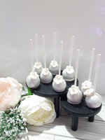 50 CAKEPOPS, wedding silver with gumpaste flowers CAKEPOPS, shipping included, 50 formal wedding cake pops for bulk order, black tie event,restaurants food service industry.