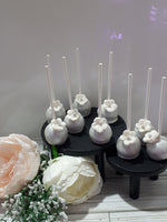 50 CAKEPOPS, wedding silver with gumpaste flowers CAKEPOPS, shipping included, 50 formal wedding cake pops for bulk order, black tie event,restaurants food service industry.