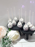 50 CAKEPOPS, wedding silver with gumpaste flowers CAKEPOPS, shipping included, 50 formal wedding cake pops for bulk order, black tie event,restaurants food service industry.