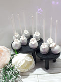 50 CAKEPOPS, wedding silver with gumpaste flowers CAKEPOPS, shipping included, 50 formal wedding cake pops for bulk order, black tie event,restaurants food service industry.