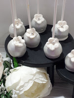 50 CAKEPOPS, wedding silver with gumpaste flowers CAKEPOPS, shipping included, 50 formal wedding cake pops for bulk order, black tie event,restaurants food service industry.