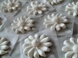 DAISIES, ROYAL  ICING DAISY FLOWERS for cakes, cupcakes or cookies, 1 dozen , approximately 1 inch diameter