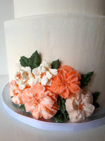 WEDDING CAKE 2 tier classic buttercream wedding cakes, peach coloured floral design elegant simple, 8 and 10 inch round tiers