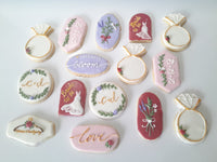 Bridal/ wedding pastel floral, wildflowers,  white with Gold accents COOKIES  royal icing DECORATED -COOKIES