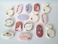 Bridal/ wedding pastel floral, wildflowers,  white with Gold accents COOKIES  royal icing DECORATED -COOKIES