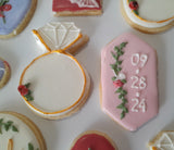 Bridal/ wedding pastel floral, wildflowers,  white with Gold accents COOKIES  royal icing DECORATED -COOKIES