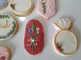 Bridal/ wedding pastel floral, wildflowers,  white with Gold accents COOKIES  royal icing DECORATED -COOKIES